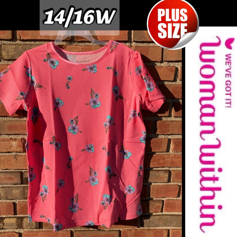 14/16 Plus Size S/S Waffle Floral Carnation Pink